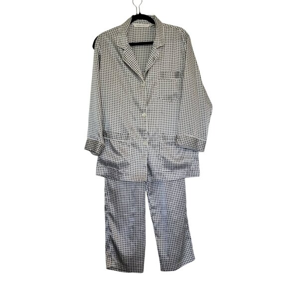 Vintage Victorias Secret Pajama Set Womens Small Y2K Houndstooth Print Satin - Picture 1 of 7